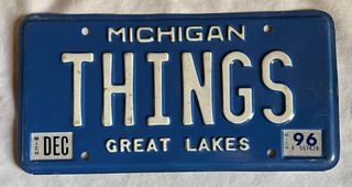 Michigan Vanity License Plate (#THINGS) 1996 Sticker (VW Thing) Great Lakes