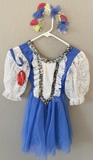 Blue And White Costume ballet Play Dress With lace Sleeves And Floral Hair Piece