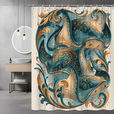 Whale Shark Shower Curtain Blue Gold Ocean Graphic