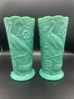TWO Fenton GREEN/SEA FOAM Peacock Vase ~ NFGS 1991 ~ Signed WC Fenton~GORGEOUS!