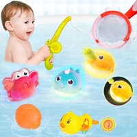 Baby Bath Toys, 7 Pcs Magnetic Fishing Game Set with 3 Light Up Fishing Toys