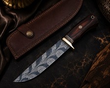 Handmade Feather Pattern Custom Damascus knife 1095 & 15N20 Steel Gift for Him