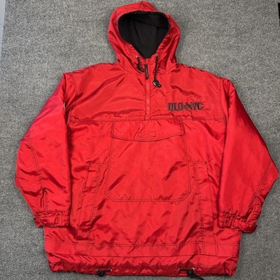 Vintage DLO-NYC Jacket Mens 2XL Red Hooded Anorak Pullover Insulated Outdoor