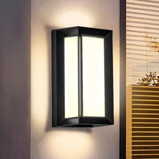 LANFU LED 18W Modern Rectangular Outdoor Wall Sconce Light, Black, 3000K Warm