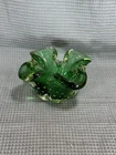 Vintage Murano Green Bullicante Controlled Bubble Art Glass Bowl Ruffled Edge