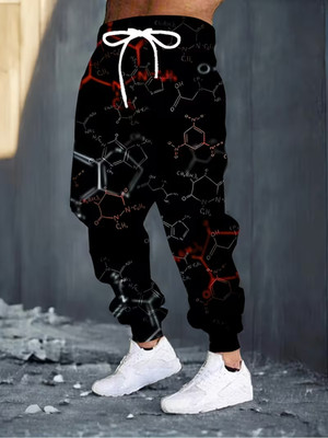 Chemical Formula 3D Print Sweatpants with Drawstring & Pockets