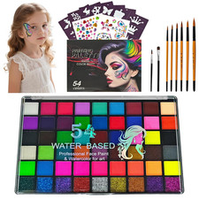 Face Painting Kit, 54 Colors Water Activated Face Paint Palette with Stencils,