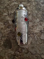 Stainless Steel Cocktail Shaker 10" Glass Bead Flower Design EUC