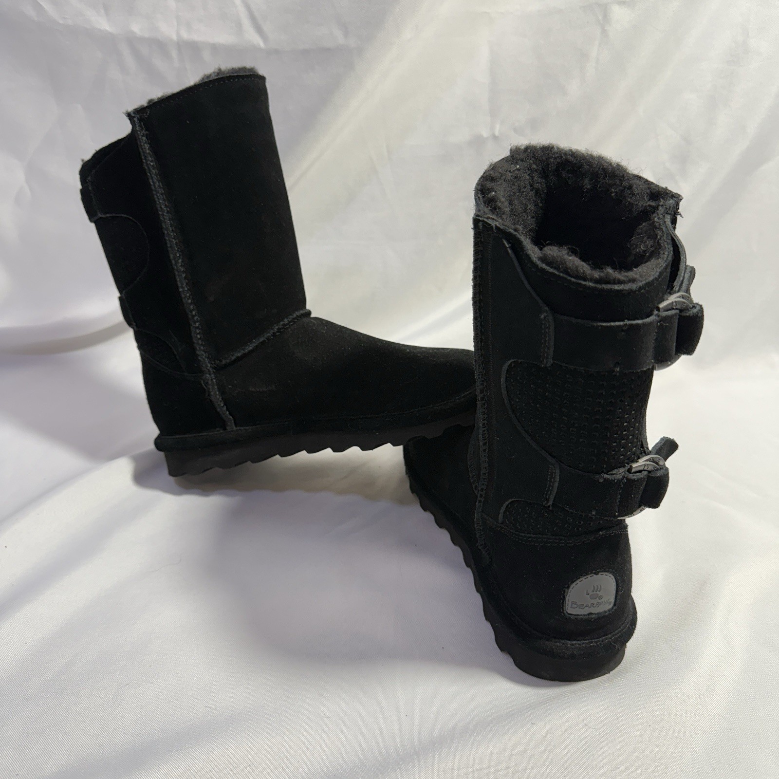 BEARPAW Black CLARA Suede Winter Boots with Wool Lining Size 7 Snow Boots