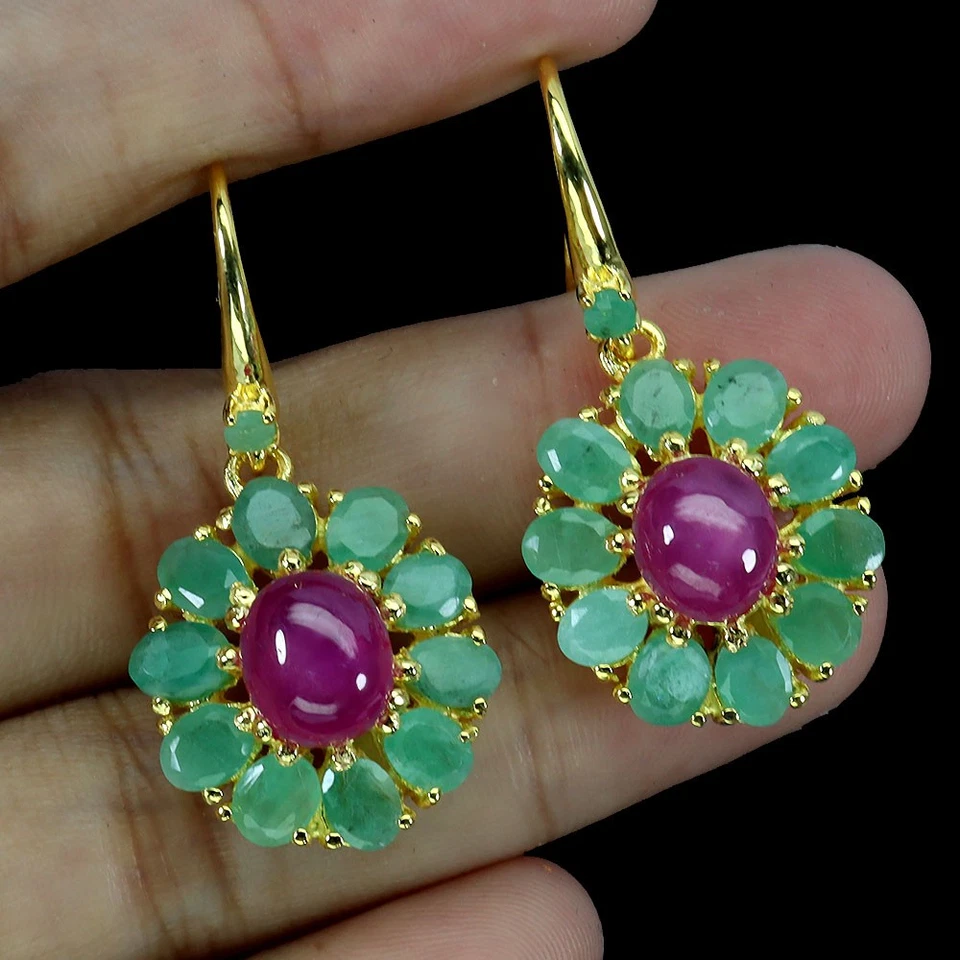 925 Sterling Silver Earrings Oval Ruby 9x7mm Emerald Natural Gemstone Jewelry - Image 2 of 4