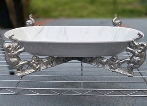 1987 ELEPHANT vtg arthur court large art display serving platter stand with Bowl