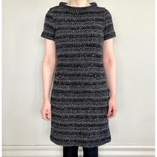 Tory Burch Black White Tweed Shift Dress Mod Preppy Quiet Luxury Small