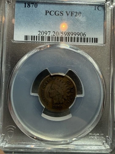 1870 Indian Head Small Cent PCGS Graded VF20 1c Penny Very Fine Better Date