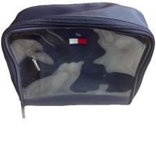 Borsa vintage Tommy Hilfiger trasparente bandiera cerniera tote tote trucco cosmetici articoli da toeletta