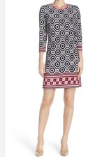 Eliza J Geometric Shift Sheath Midi Dress 10 P Navy Pink Coastal Resort Preppy