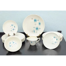 Sabin Atomic Aqua Blue Diamond Dinner Plates Set Of 23 Plates Bowls Creamer
