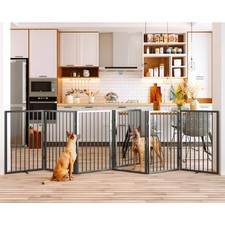 Folding No-Assembly Metal Pet Gate 120" Wide, 32" Extra Tall Dog Gate with Do...