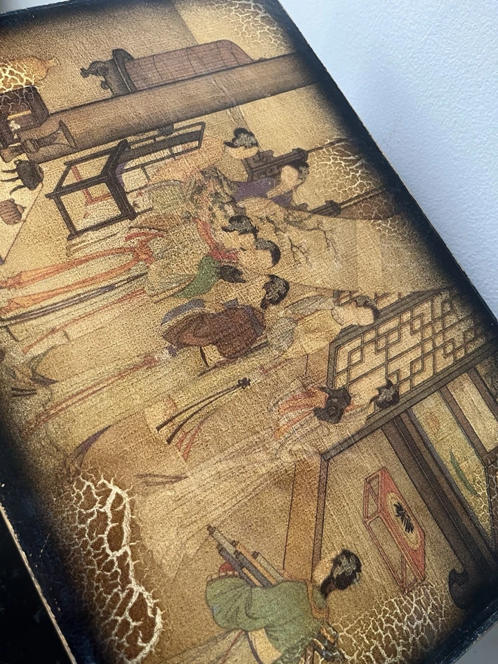 Vintage Oriental Chinese Antique Lacquer Pigskin Trunk Design Chest Box RARE - Image 4 of 4