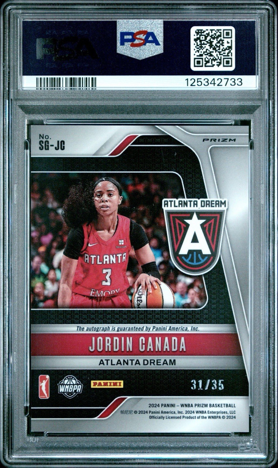 2024 Panini Prizm WNBA Signatures Teal Prizm /35 Jordin Canada #SG-JC Auto PSA 9 view 2