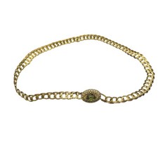 Vintage Gold Tone Chain Belt Necklace Enamel Medallion Heavy 94g Ornate