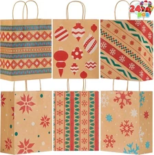 10.2"×4.2"×6.3" Christmas Kraft Gift Bags (24 Pack, Party Favors)