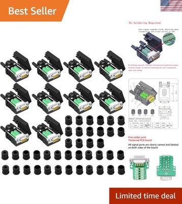 10PCS DB9 Male Breakout Connector,DB9 Solderless RS232 D-SUB Serial to 9-pin ...