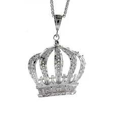 925 Sterling Silver Large Royal Crown Pendant Diamond Cut 2 1/2 (63mm) Inch Tall