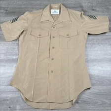 DSCP Valor Marine USMC Button Up Shirt Military Khaki Short Sleeve Size See Meas