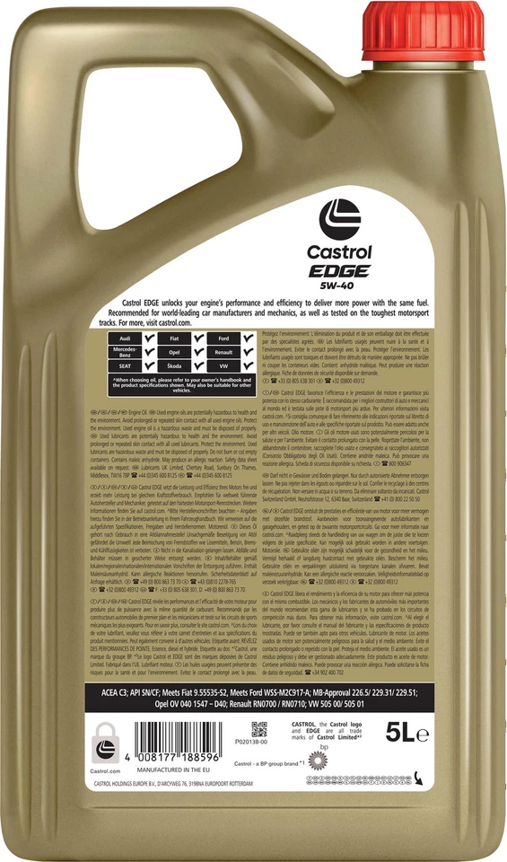 Huile Castrol Edge 5W40 5L (bidon) - Photo 2/2