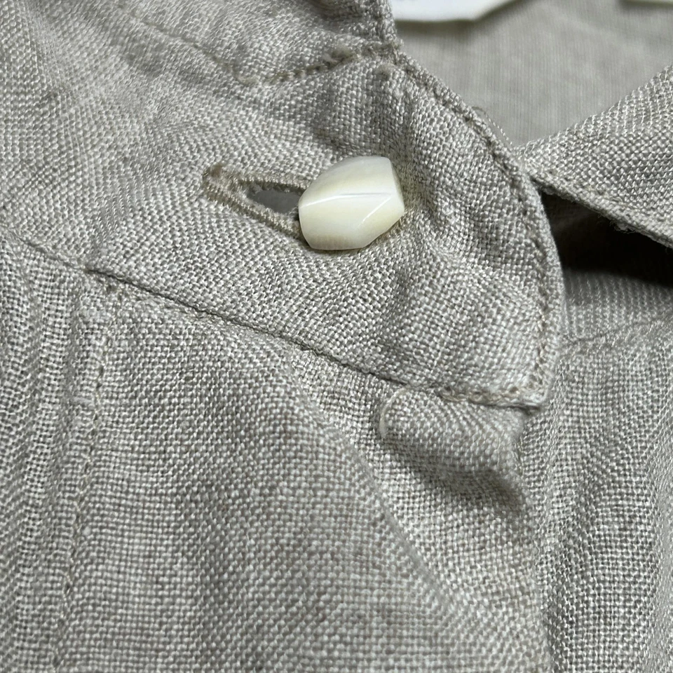 Camisa Lorenzini Para Hombres 40 Beige Lino Hecha en Italia Botones de Lujo Manga Larga Playa Foto 4 de 4