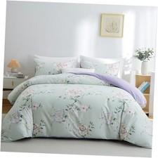 Floral Duvet Cover Queen Size 3 Queen 90" x 90" Green Floral no Comforter 