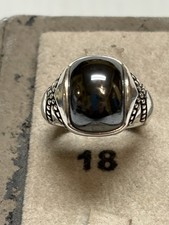 Sterling Silver 925 Black Onyx Beaded X On Shank Ring