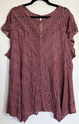 NWT Torrid Wild Ginger Babydoll Lace  Sharkbite Hem  Mauve Top Plus Size 4X