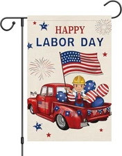 Happy Labor Day Garden Flag 12 x 18 inch Double Sided Burlap American Small Outs