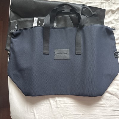 Giorgio Armani Duffle Dark Blue Shoulder Handbag Gym Travel Bag New Zipper