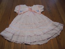 Vintage Nitas Girls Dress White Eyelet with Pink Ribbon  Embroidery Size 5