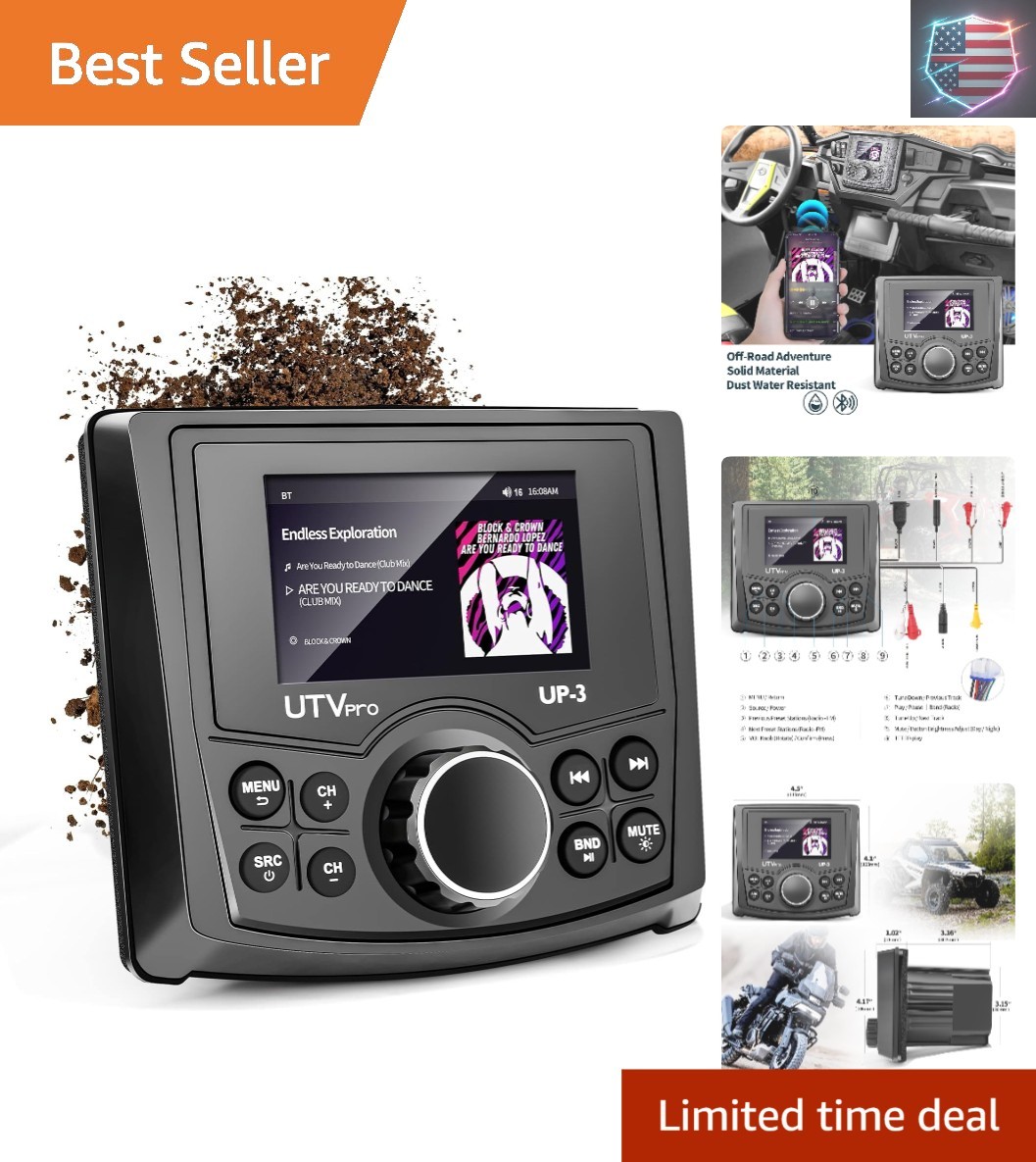 Powersports UTV Stereo AM/FM with Bluetooth Streaming 3 Zone