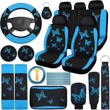 BBTO 43 Pcs Butterfly Car Seat Full Set Light Blue, Black 