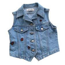 Vintage Jordache Light Wash Ladybug Embroidered Denim Vest S
