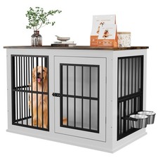 Heavy Duty Wooden Dog Crate Furniture   39.7" Indestructible Kennel Liftable Top