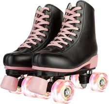 Roller Skates Women,Classic Shiny Double-Row Four Wheels Derby Skates High Top