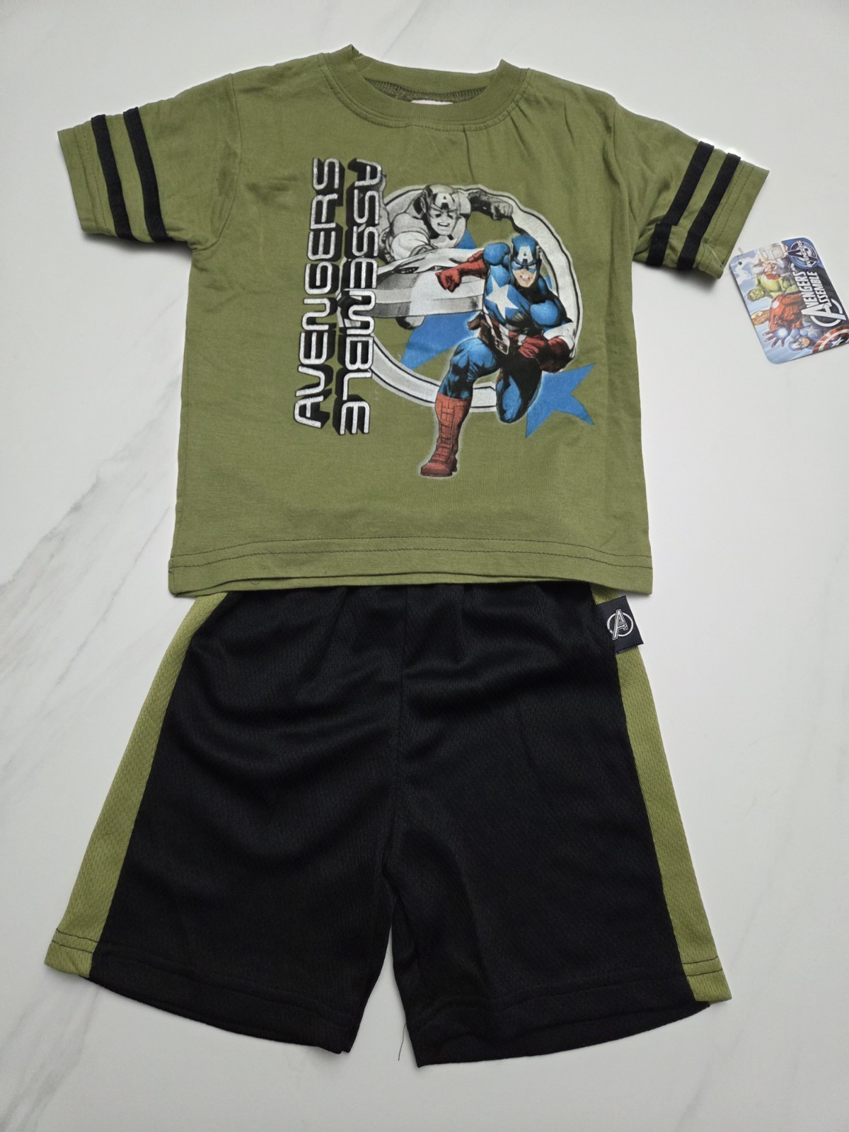 Marvel Avengers Captain America Baby Boys Outfit Set 24M Green Shirt Shorts image 7