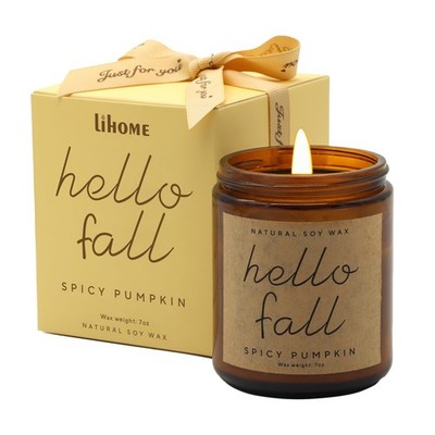 Fall Pumpkin Spice Scented Candle, Natural Soy Wax, Autumn Home Decor Gift Jar