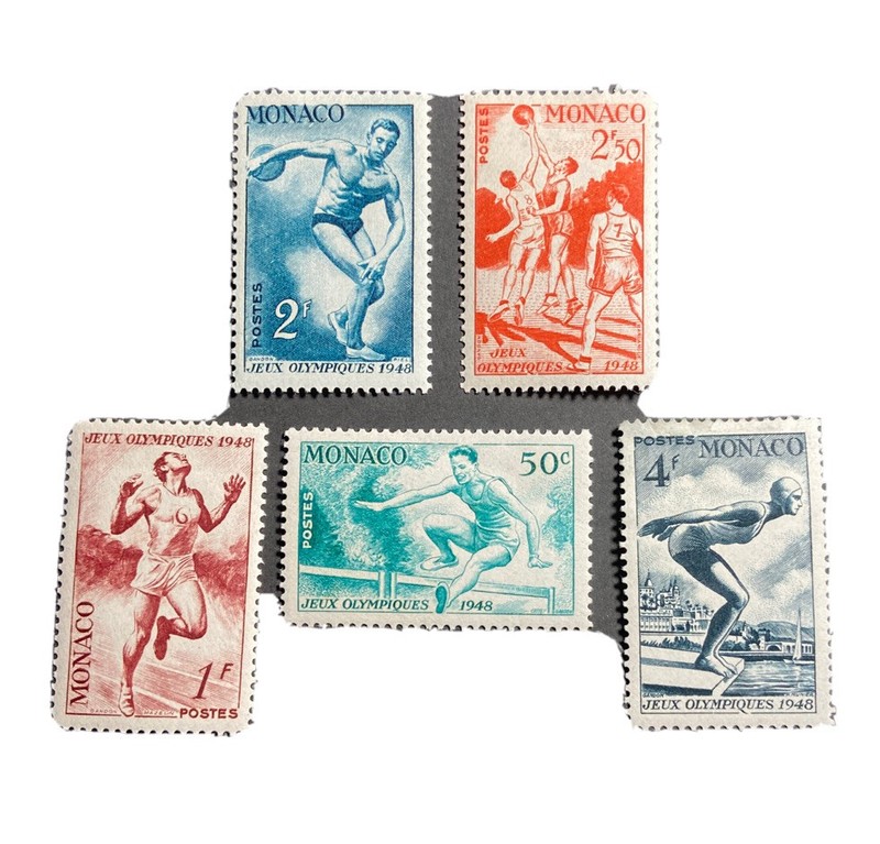 5 Monaco Olympic Stamps ,1942-1948 , Mint Were Hinged