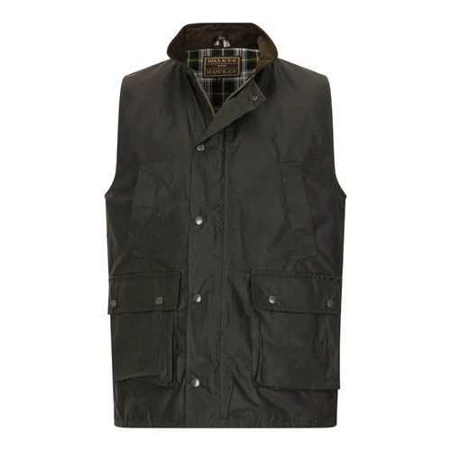 New Mens English Waxed Green Vest - Man Wax Olive Vest - product listing photo