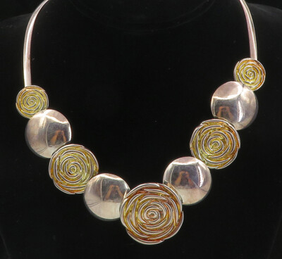 925 Sterling Silver Vintage Shiny Sculpted Floral Link Chain