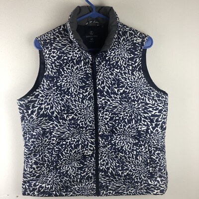 Lands end  Women s Winter Vest  Down Feathers Puffer Sz M Blue White  Zip