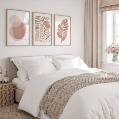 Gallery Wall Art Neutral Blush Pink 3 Set Posters Minimal Modern Abstract Prints