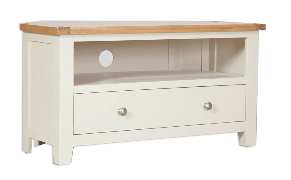 Oak Corner TV Unit Solid Cabinet Pine Painted French Ivory Cream Assembled