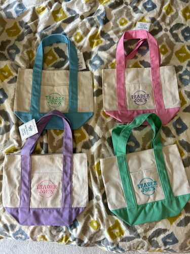 Trader Joe's Pastel Mini Canvas Tote Bags 2025 LIMITED EDITION NWT - LOT OF 4 💕
